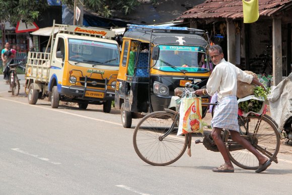 Rue commerçante dans un village au sud de Kochi
